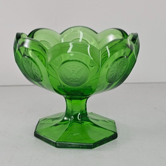 Vintage Fostoria Emerald Green Footed Compote Jam Jelly Candy Dish Coin Dot 4 in - Picture 2 of 6